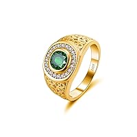 MRENITE Sterling Silver/10K 14K 18K Gold Men's Vintage Gemstone Signet Ring 1 Carat Round Men's Gemstone Retro Engagement Ring Birthstone Ring Jewelry Gift for Him