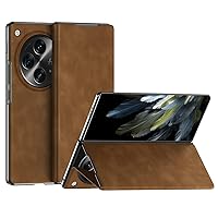 Silicone Grip Cover for Oppo Find N3 with Kickstand, Full Body Protective Phone Case W Finger Strap Handheld Design PC Shockproof Stand Case for Oppo Find N3 (Brown)