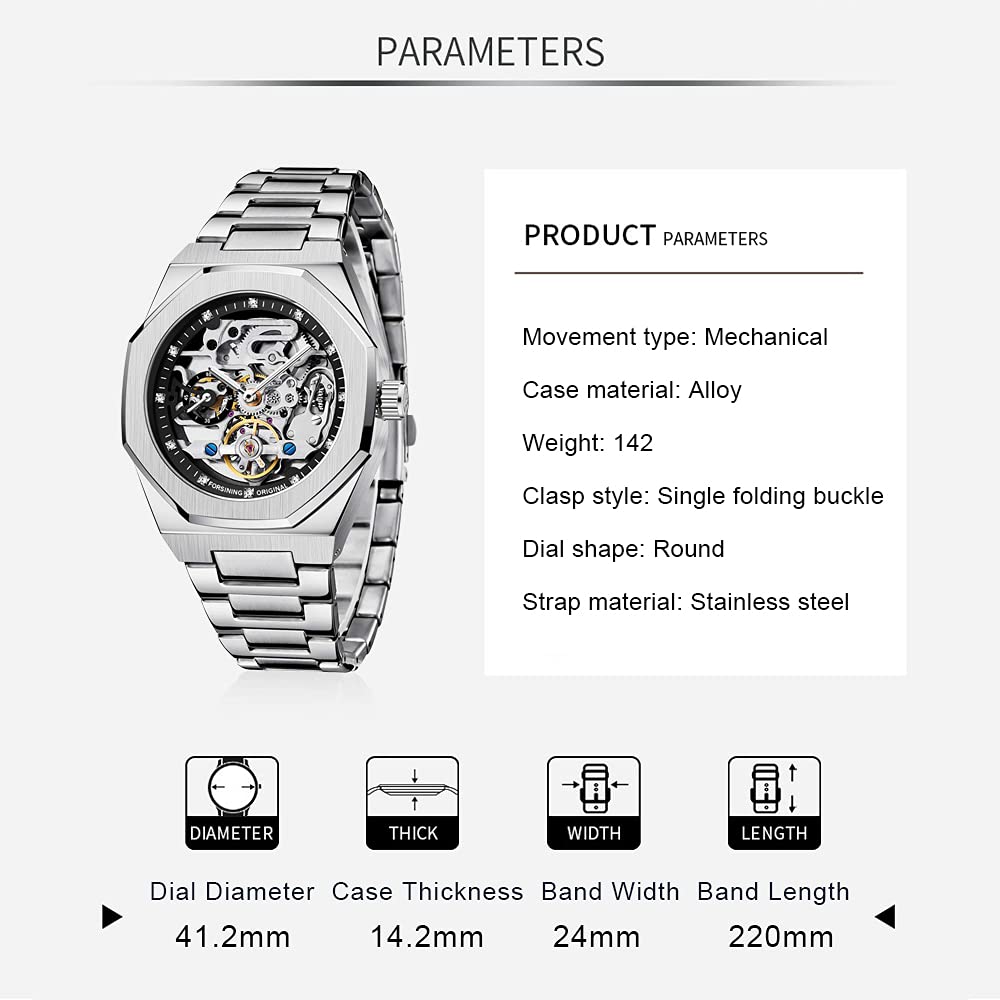Tiong Herrenuhr Luxus Automatische Mechanische Edelstahl Modegeschäft Hohle Uhr,Mechanische Uhr Herrenuhr