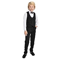 Lilax Boys Suits, V-Neck Vest, White Dress Shirt, Dress Pants and Bowtie 4 Piece Formal Suit Set