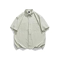 Versatile Patch Bag Striped Wide Edition Men's Shirt