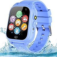 OVV Kids Waterproof Smart Watch Boys Girls Age 3-12 with 26 Game 1.44'' HD Touch Screen Music Player Camera Video Recorder 12/24 Hr Clock Pedometer Alarm Torch Calculator Children Learning Toys