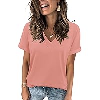 Heymiss Womens Summer Tops Short Sleeve Shirts V Neck T Shirt Loose Casual S-2XL