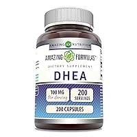 Amazing Formulas DHEA 100 mg Capsules Supplement | Non-GMO | Gluten Free | Made in USA (200 Count)
