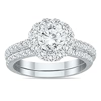 AGS Certified 2 Carat TW Diamond Halo Bridal Set in 14K White Gold (I-J Color, I2-I3 Clarity)