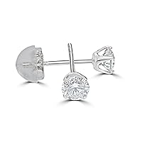 Platinum diamond earrings for women - four claw setting with natural diamonds with a low profile setting sitting close to the ear with a comfortable closure.