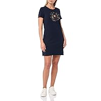 Tommy Hilfiger Women's Short Sleeve Metallic Logo Cotton T-Shirt Dress, Sky Captain