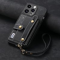 Wrist Strap Wallet with Card Phone Case for iPhone 13 12 Mini 15 14 11 Pro XS Max XR 8 7 Plus Hard Shell Cover,Black,for iPhone 14Pro Max