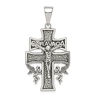 Saris and Things 925 Sterling Silver Antiqued Large Caravaca INRI Crucifix Cross Shaped Pendant