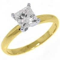 14k Yellow Gold 1.05 Carats Solitaire Princess Cut Diamond Engagement Ring