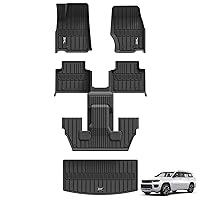 3W Floor Mats & Cargo Liner Fit for Jeep Grand Cherokee L 2021-2024 6 Seat TPE All Weather Custom Fit Floor Liner for 1-3 Rows and Trunk Full Set Car Mats Black (Without Center Console)
