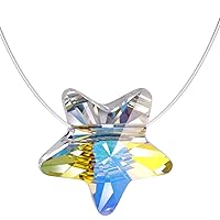 Infinite U Creative Star 925 Sterling Silver Crystal Pendant Solitaire Necklace invisible Nylon Chain for Women/Girls, Silver