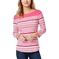 Charter Club Womens Striped Boat Neck T-Shirt Pink S