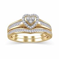 0.33 Cttw Round and Baguette Diamond Heart Shape Engagement Bridal Set in 10K Yellow Gold (I-J/I3)