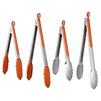 U-Taste 600℉ Heat Resistant Silicone Tongs and 18/8 Stainless Steel Kitchen Tongs (Set of 2, Orange)