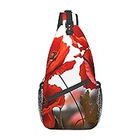 Poppy Flowers Vivid Petals Crossbody Sling Backpack Sling Bag for Women Hiking Daypack Chest Bag Shoulder Bag