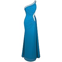 Angel-fashions Women's One Shoulder Evening Dresses Pleated