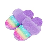 MEJORMEN Girls Fluffy House Slippers Faux Fur Slip-on House Shoes No-Slip Memory Foam Slippers Cozy Warm Plush Bedroom Slippers for Toddler Kid