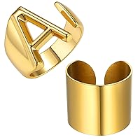 GoldChic Jewelry Adjustable Gold Statement Rings Sets for Women, Initial Ring Wide Cuff Ring