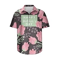Happy Mother's Day Shirts Mens Hawaiian Shirts Short Sleeve Button Down Tropical Aloha Beach Shirt Vacation Tops