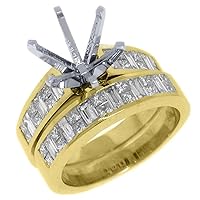 18k Yellow Gold Princess & Baguette Diamond Ring Semi-Mount Set 2 Carats