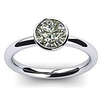 Ring for Women (VVS1, Round Cut, Near White, Moissanite, Solitaire 925 Silver Plated, Size 7)