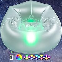 Inflatable Illuminated LED Loung Chair, LED Air Camping Chair for Kids Adults, Blow Up LED Lights Sofa Without Pump, Lazy Couch with LED Light Mood Lamp for Party, Yard, Indoor Rooms