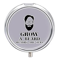 Grow A Beard Round Pill Organizer Box Portable Travel Small Medicine Case Container 3 Compartment Gifts