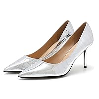 Women Pointed Toe Office Pumps Shoes Printed Metallic Party Sexy High Heels Slip On Dressy Shoes