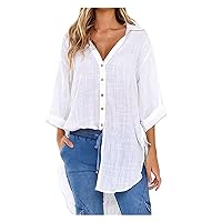 HHmei New Women Long Sleeve Boyfriend Button Down Shirts Asymmetrical Casual Lace Up Oversized Tunic Tops