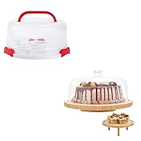 Ohuhu Cake Containers with Lids, BPA-Free Cake Carrier Cake Holder+Cake Stand with Lid, Bamboo 2-in-1 Cake Turntable