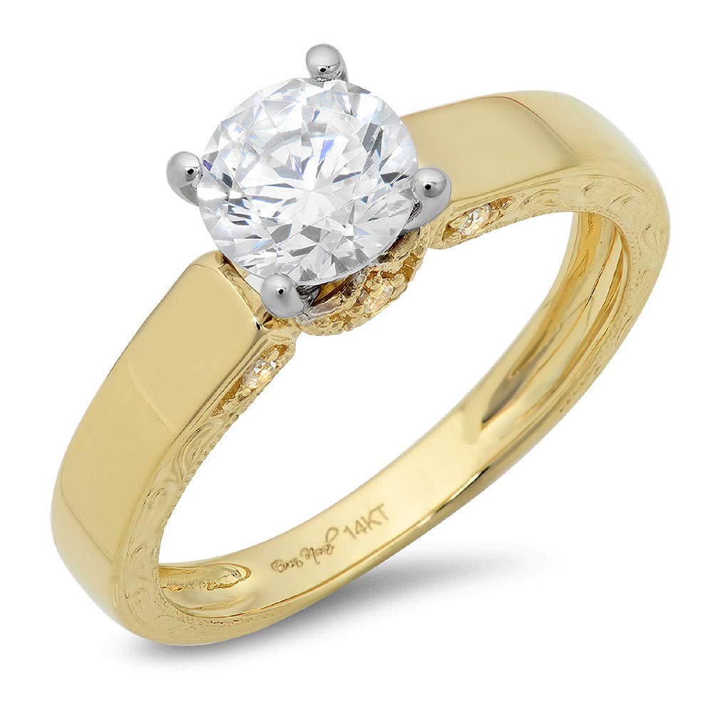 Clara Pucci 1.70ct Brilliant Round Cut Solitaire Genuine Flawless Moissanite Gemstone Engagement Promise Anniversary Bridal Wedding Accent Ring Solid 18K 2 tone Gold