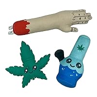 Dog Toy Bundle - Water Pipe Zombie Arm Green Leaf Funny Stuffed Chew Plushies for Puppies (3 Pack)