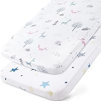 Muslin Bassinet Sheets 20''x33'' Fit for Baby Delight, Mika Micky, Koolerthings (3 in 1), Maxi COSI, Angelbliss and Other Rectangle Bassinet Mattress, Ultra Soft and Breathable, Star & Fox, 2 Pack