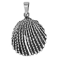 1 1/4 inch Sterling Silver Cockle Clamshell Necklace Diamond-Cut Oxidized finish available with or without chain