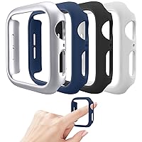 Mugust 4 Pack Compatible with Apple Watch Protective Case 45 mm [No Screen Protector] Series 8 Series 7, Hard PC Bumper Case, Cover Frame for iWatch 45 mm, Silver/White/Black/Navy Blue