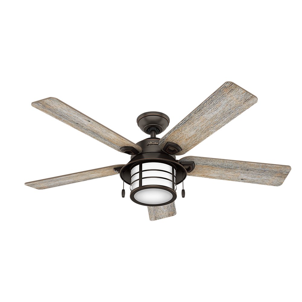 Hunter Key Biscayne 54-inch Indoor/Outdoor Onyx Bengal Rustic Ceiling Fan With Bright LED Light Kit, Pull Chains, and Reversible WhisperWind Motor Included