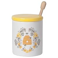 Now Designs Stone Honey Pot, Sunny Day with Bees - 3 x 4 in | 10 oz Capacity
