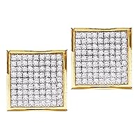 The Diamond Deal 10kt Yellow Gold Womens Round Diamond Square Cluster Stud Earrings 1/20 Cttw