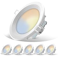 5CCT LED Slim Recessed Lighting, 6 inch Downlight, 14W=85W, Dimmable, 850LM CRI 90+, 2700K/3000K/4000K/5000K/6500K Selectable, Simple Retrofit Installation, Wet Rated, ETL&Energy Star Listed, 6 Pack