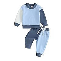 VISGOGO Toddler Boy Girl Fall Clothes Contrast Color Long Sleeve Pullover Elastic Waist Pants Warm Outfit