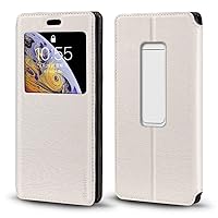 for Samsung Galaxy 5G Mobile WiFi SCR01 Case, Wood Grain Leather Case with Card Holder and Window, Magnetic Flip Cover for Samsung Galaxy 5G Mobile WiFi SCR01 (”) White