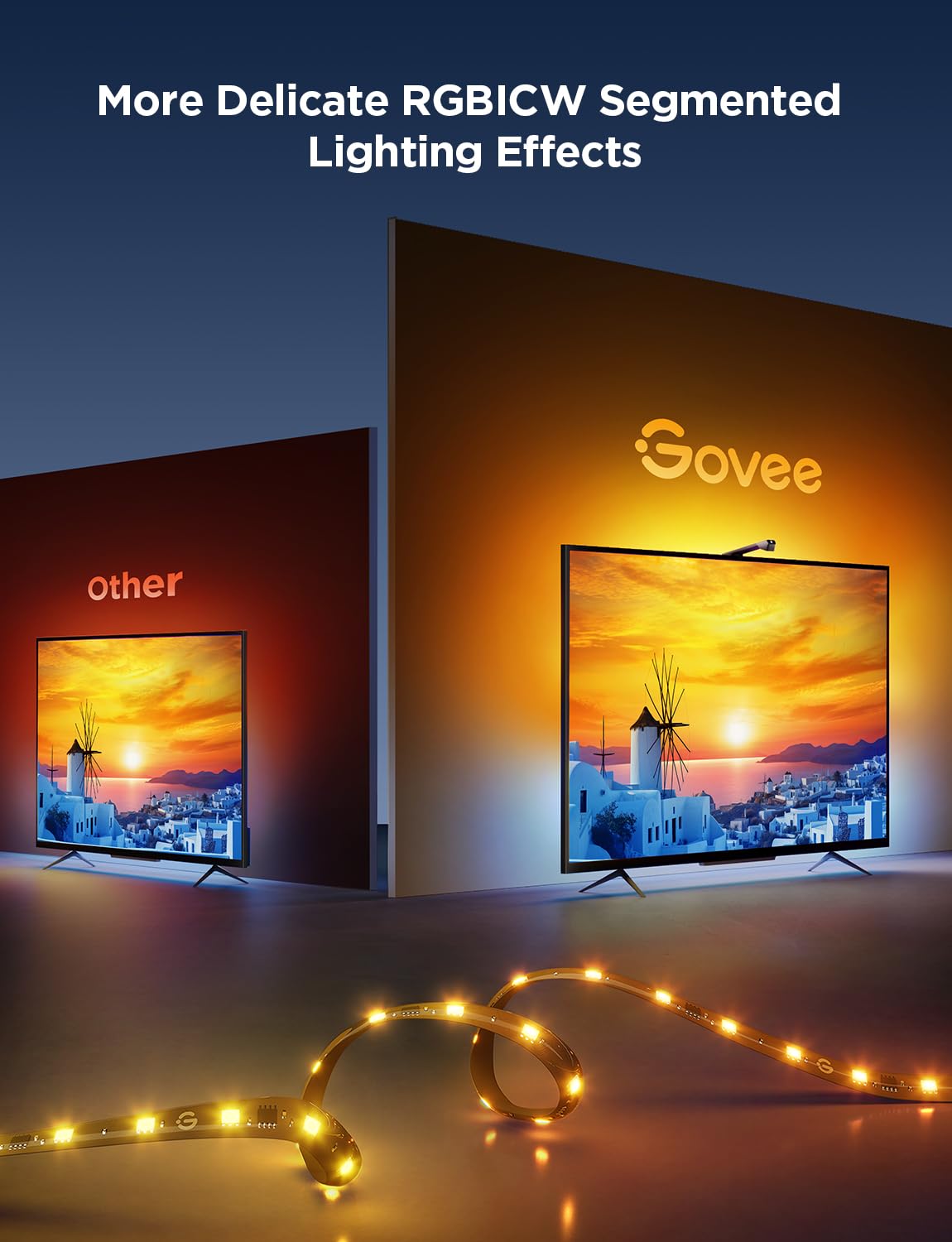 Govee TV Backlight 3 Lite with Fish-Eye Correction Function Sync to 75-85 Inch TVs, 16.4ft RGBICW Wi-Fi TV LED Backlight with Camera, 4 Colors in 1 Lamp Bead, Voice and APP Control, Adapter