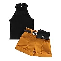 Baby Girl Summer Outfits Sleeveless Ribbed Halter Tops and Shorts Set Toddler Fashion Clothes