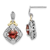 925 Sterling Silver Polished Prong set Post Earrings With 14k Diamond and Garnet Earrings Measures 22x13mm Wide Jewelry for Women