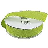 Linen Fabric Ribbon Wired Edge, 1-1/2-Inch, 50 Yards (Apple Green)
