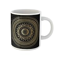 Coffee Mug Silver Circle Gold Mandala on Ethnic Vintage Pattern Golden 11 Oz Ceramic Tea Cup Mugs Best Gift Or Souvenir For Family Friends Coworkers