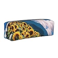 Sunflowers Over The Mountain And Field Pencil Case Pu Leather Cute Small Pencil Case Pencil Pouch Storage Bag With Zipper
