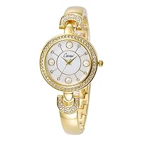 Fashion Watch Women Bracelet wristwatches Rose Gold Alloy Band Girls Watches with peals Quartz A150(Golden)