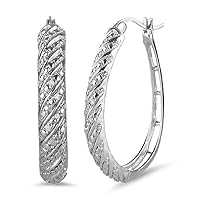 Natalia Drake Large Diagonal Oval Diamond Accent Hoop Earrings for Women in Rhodium Plated 925 Sterling Silver